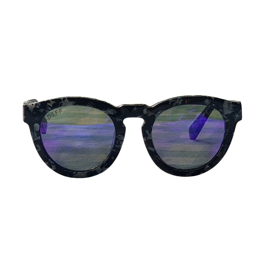 DIFF Eyewear Sunglasses Black White Marble Purple Mirror Lens Round Retro - Picture 4 of 10
